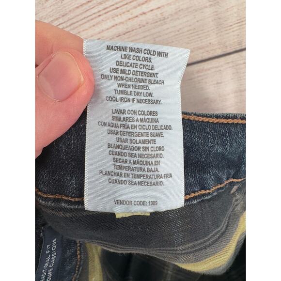 Lands' End Flannel‎ Lined Straight Leg Jeans Men's 38x32 Blue Dark Wash Denim - Picture 11 of 14